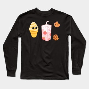 Kawaii japanese milk and cookies and ice cream Long Sleeve T-Shirt